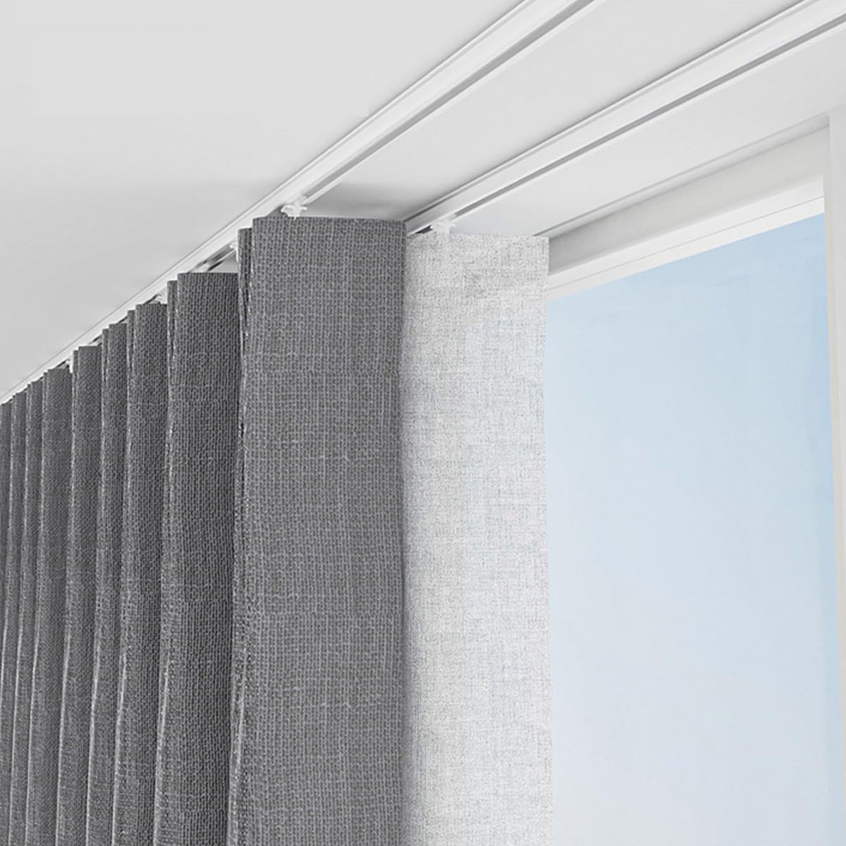 Binario Per Tende Doppio Invisibile - Da Soffitto, 2m, Scorrimento Silenzioso, Per Casa E Hotel - Foto 3