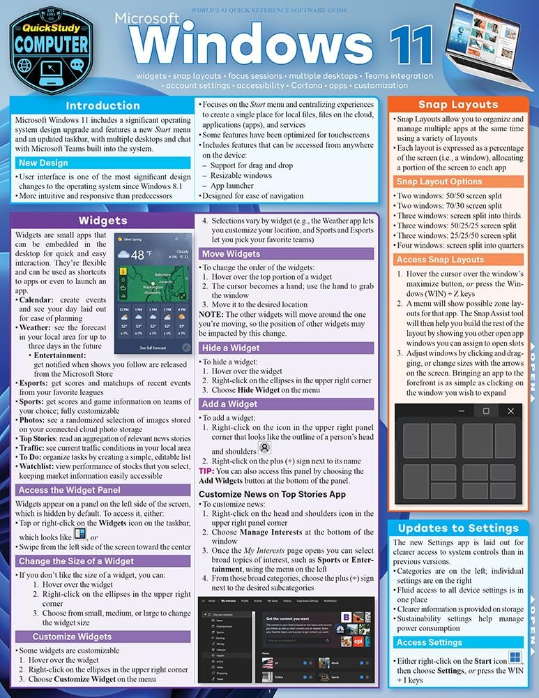 Windows 11 Computer Guide Amazon.com : Microsoft Windows 11: QuickStudy Laminated Computer ...