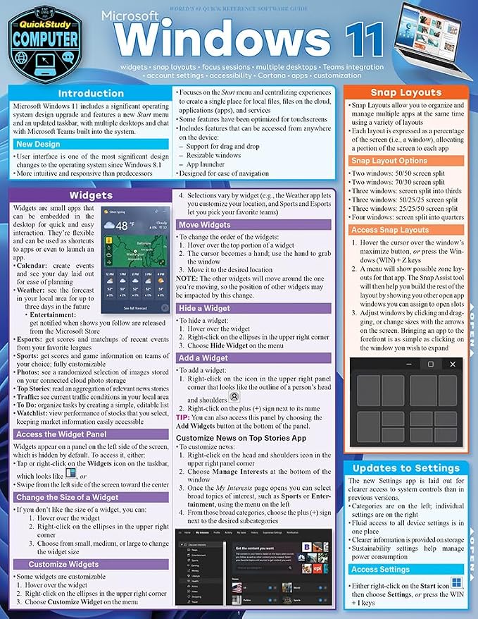 Amazon.com : Microsoft Windows 11: QuickStudy Laminated Computer ...