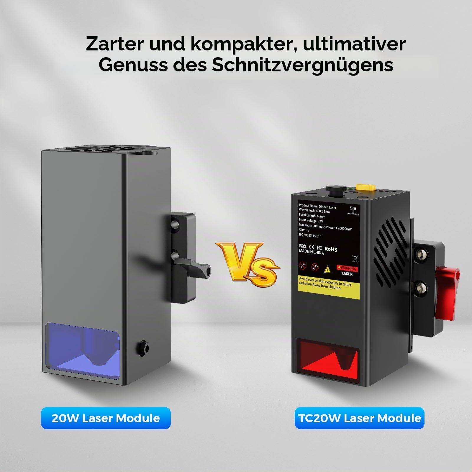 Twotrees 20W lasermodul Kit optische Leistung, Compressed Spot Fixfokus-Lasermodul mit Luftzufuhrdüse, für CNC Fräsmaschine TTC450 TTC450 Pro Lasergravur Modulkopf