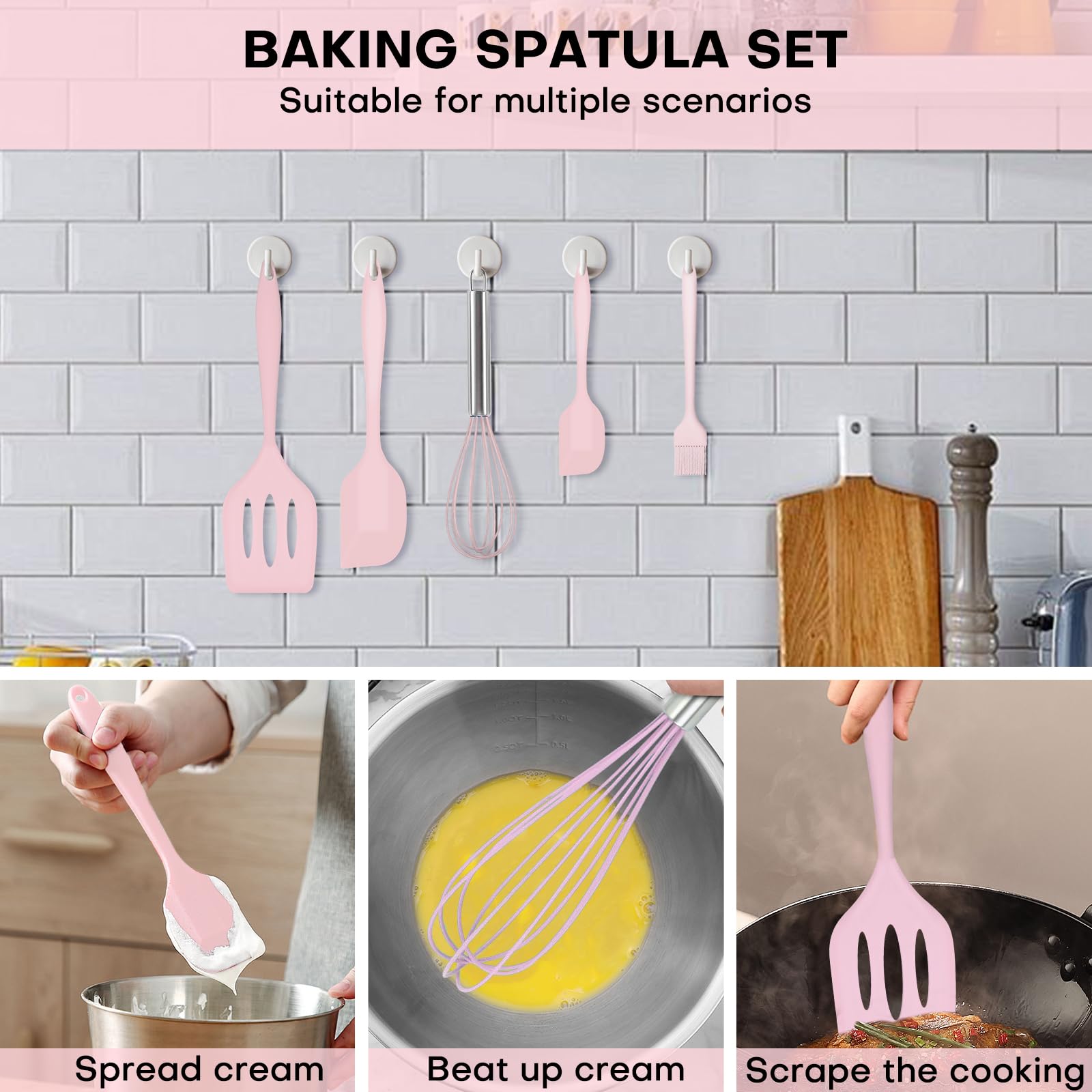 Silicone Spatula Set, 3 Pcs Heat-Resistant Spatula with Whisk & Brush - Image 4