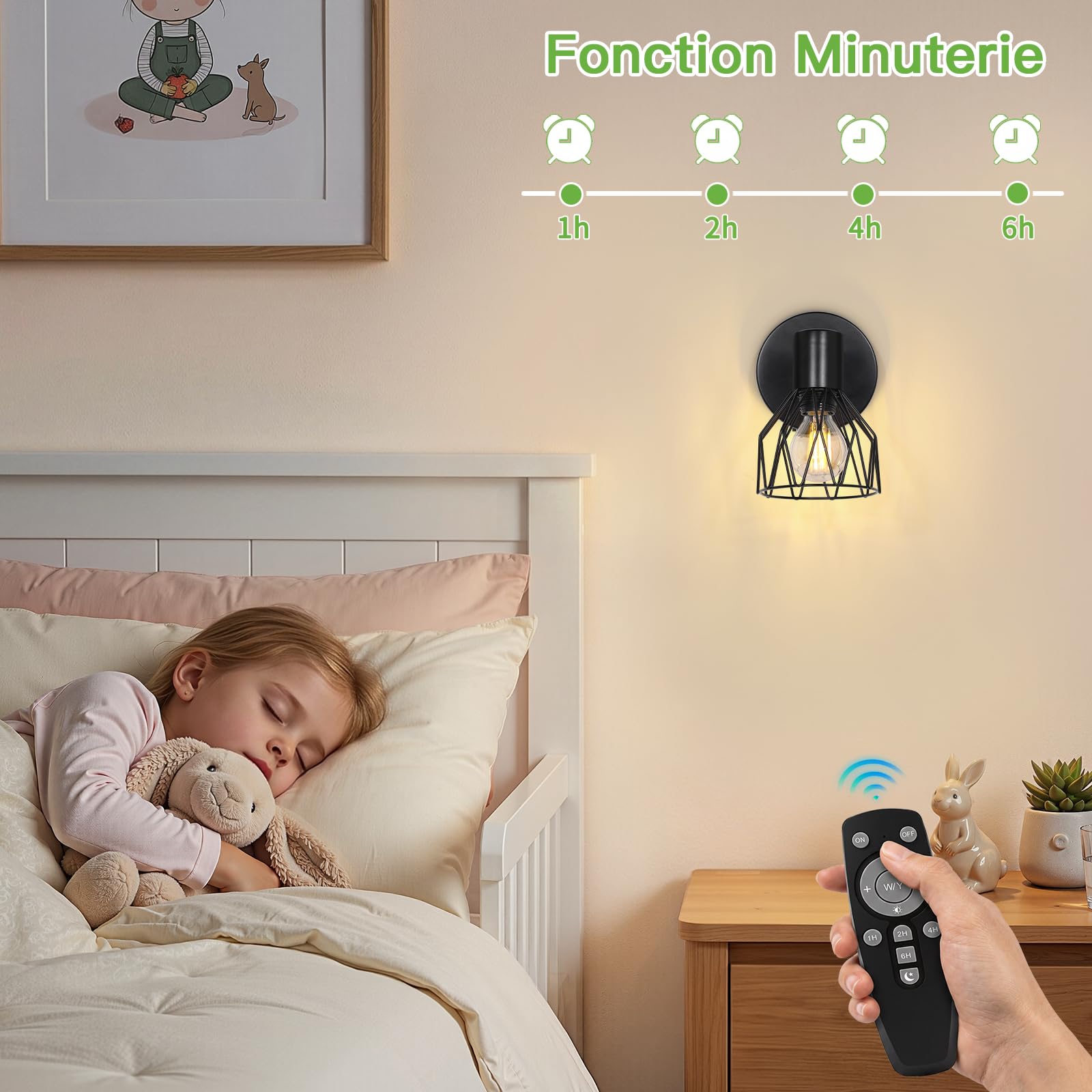 Kimjo Applique Murale Intérieure Rechargeable, Noir Lampe Murale Sans Fil