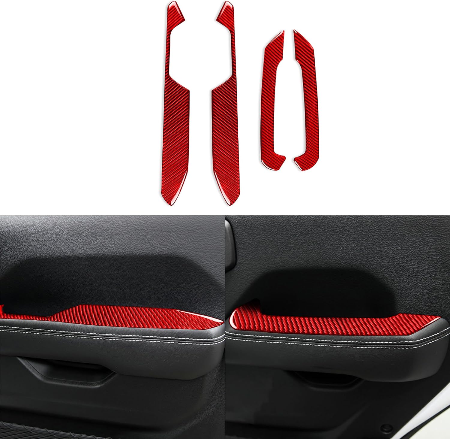 Real Carbon Fiber Compatible with Jeep Wrangler JL Unlimited JLU Gladiator JT Sport Rubicon Sahara 2018-2024 Door Inner Armrest Panel Cover Trim Interior Accessories Red - Compatible with 4
