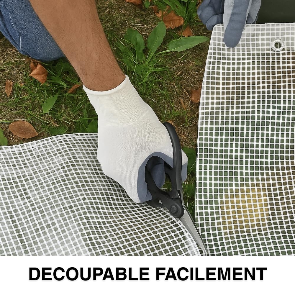 TERRE JARDIN Bâche de Protection, Extérieur Polyéthylène 160g/m² - Bâche Armée Imperméable, Ultra Résistante Découpable, Anti UV - Œillets Aluminium - Mobilier Serre Jardin - 4 x 6 - Transparent