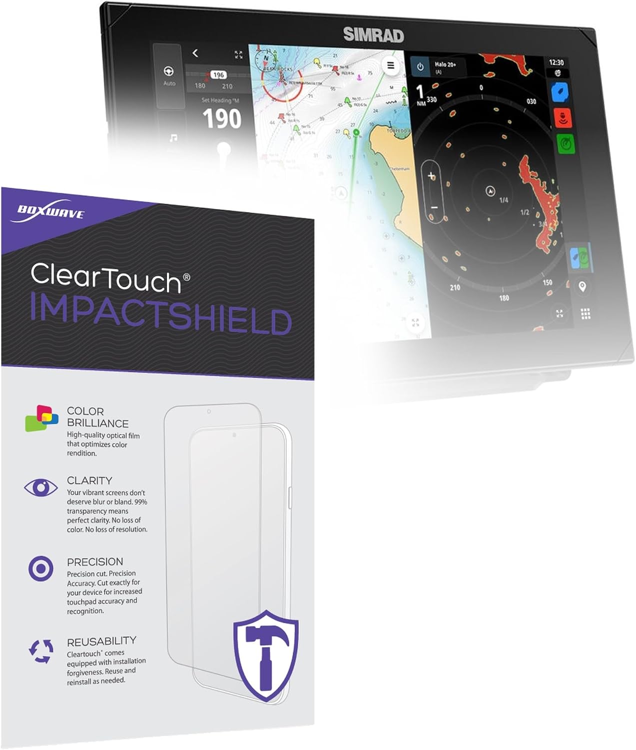 BoxWave Screen Protector Compatible with Simrad NSX 3012 - ClearTouch ImpactShield (2-Pack), Impenetrable Screen Protector Flexible Film