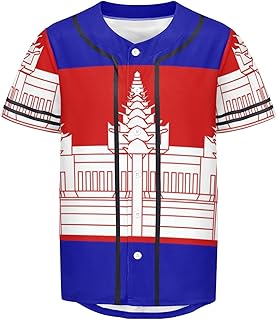 Vnurnrn Cambodia Flag Mens Baseball Button Down Jersey Hipster Hip Hop T Shirts