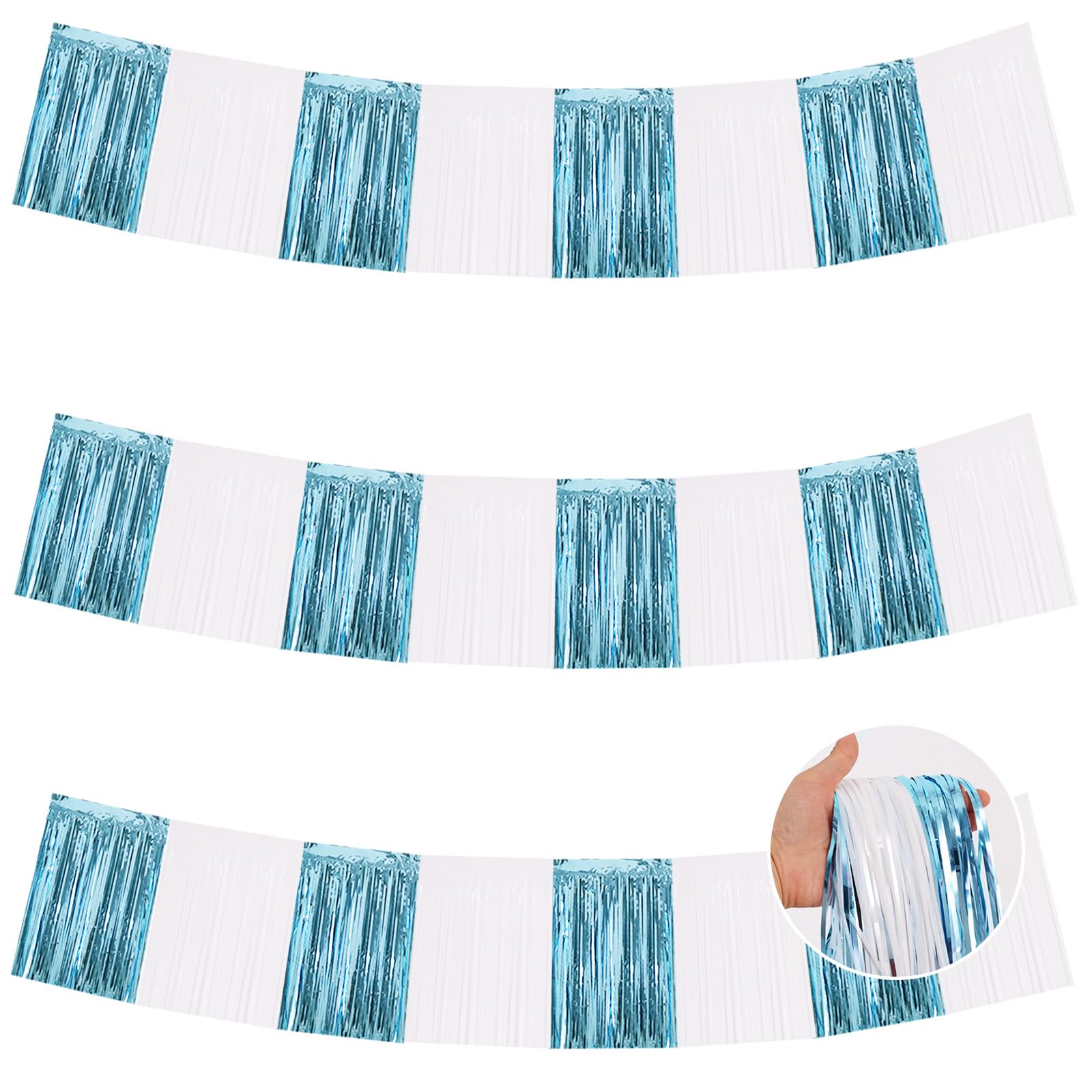 BEISHIDA Light Blue White Fringe Garland Banner Wall Tinsel Foil Streamers