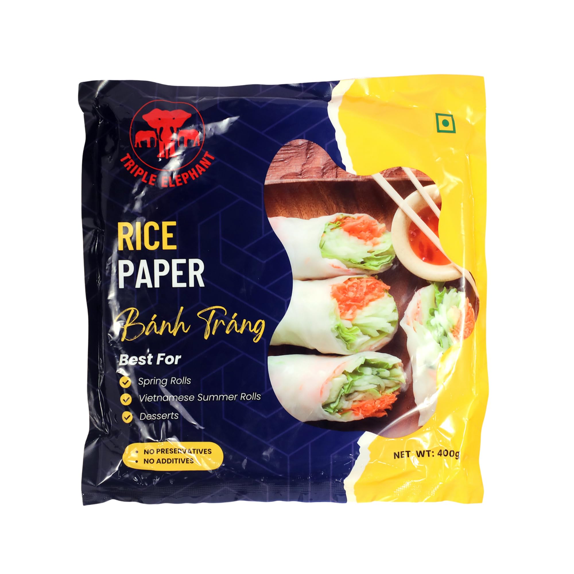 Triple Elephant Rice Paper Banh Trang - 400g Pack | Authentic Vietnamese Spring Roll Wrapper for Fresh Rolls, Pho, and More