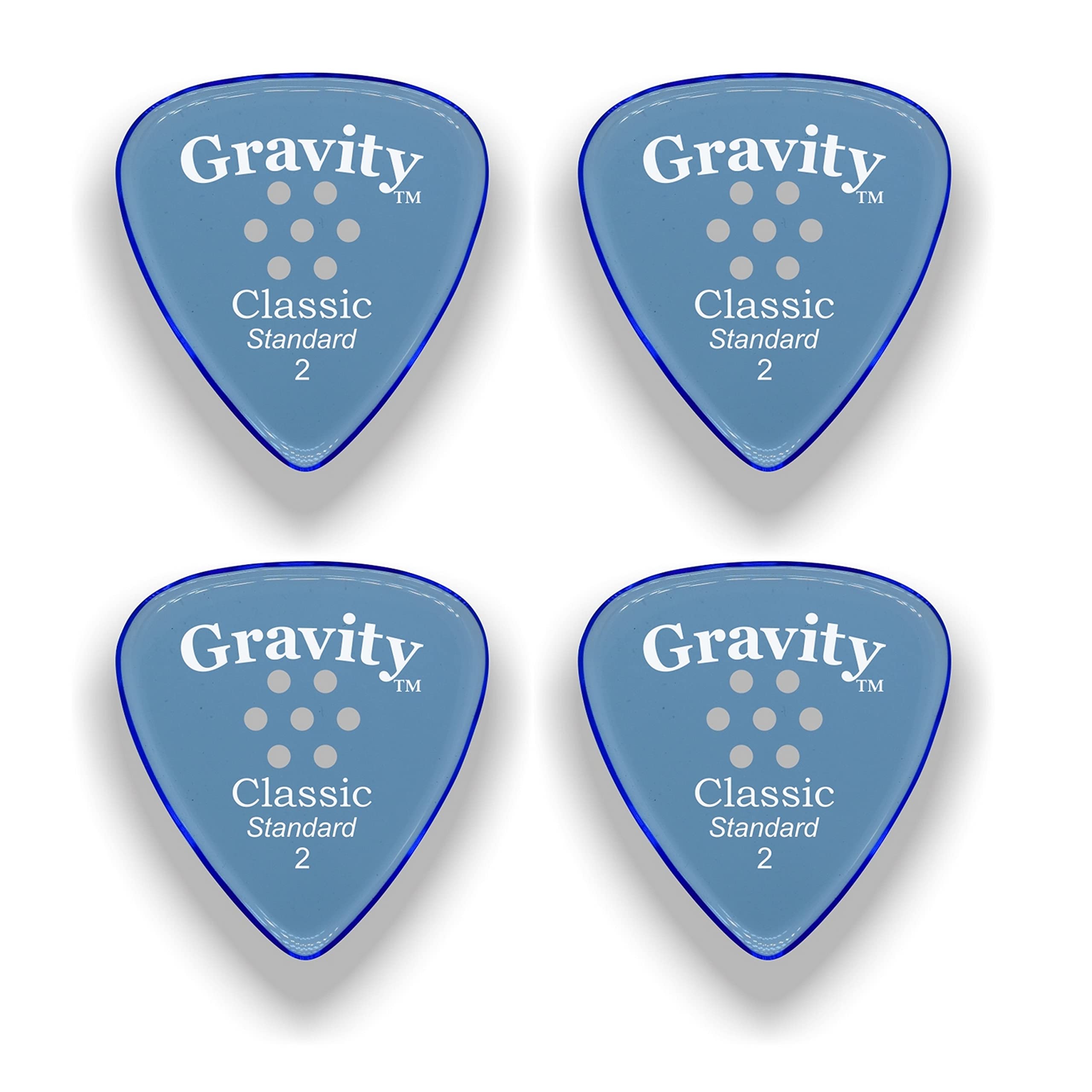 GCLS2PM-4pk Classic Picks, Polished, Standard Size, 2mm, Blue, 4-Pack