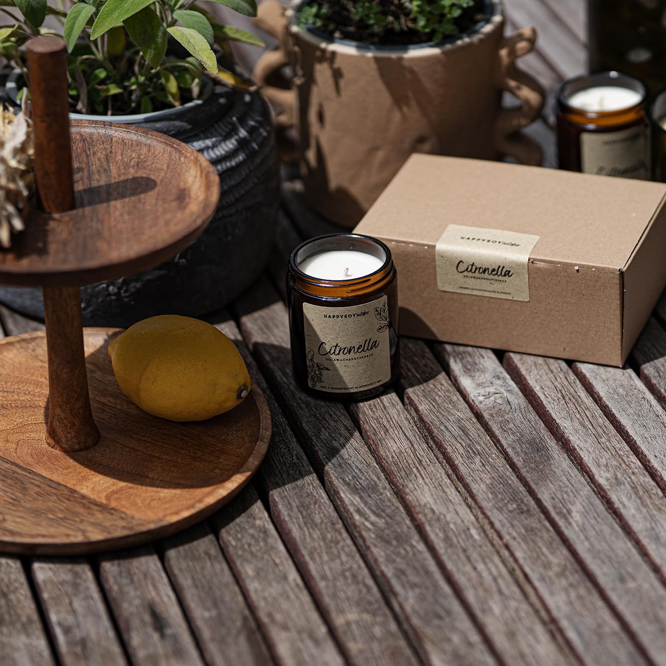 Citronella Kerze aus Sojawachs - 200 Std. Brenndauer, 2 Stk Duftkerzen-Set für Camping, Garten-Kerze, Outdoor/Indoor, im Freien - natürliches Citronellaöl, Zitronella, Lemongrass