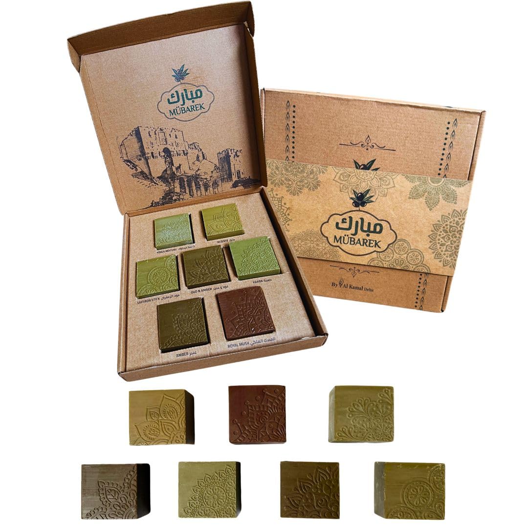 Aleppo Natural olive oil aromatic soap 95% Olive oil - Set of 7 different scented soaps