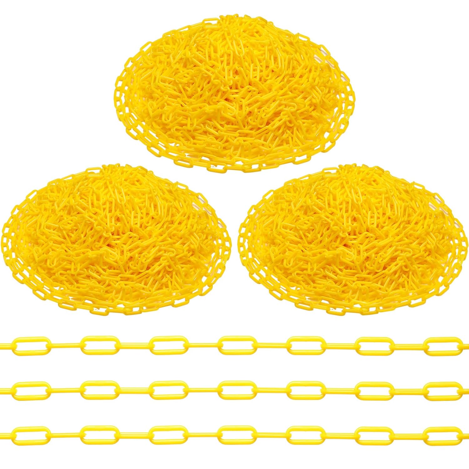 Vicenpal 200ft Plastic Barrier Chain Yellow Plastic Chain Links Weatherproof Safety Link Crowd Control Barriers Garden Fence Decoration (3 Pieces)