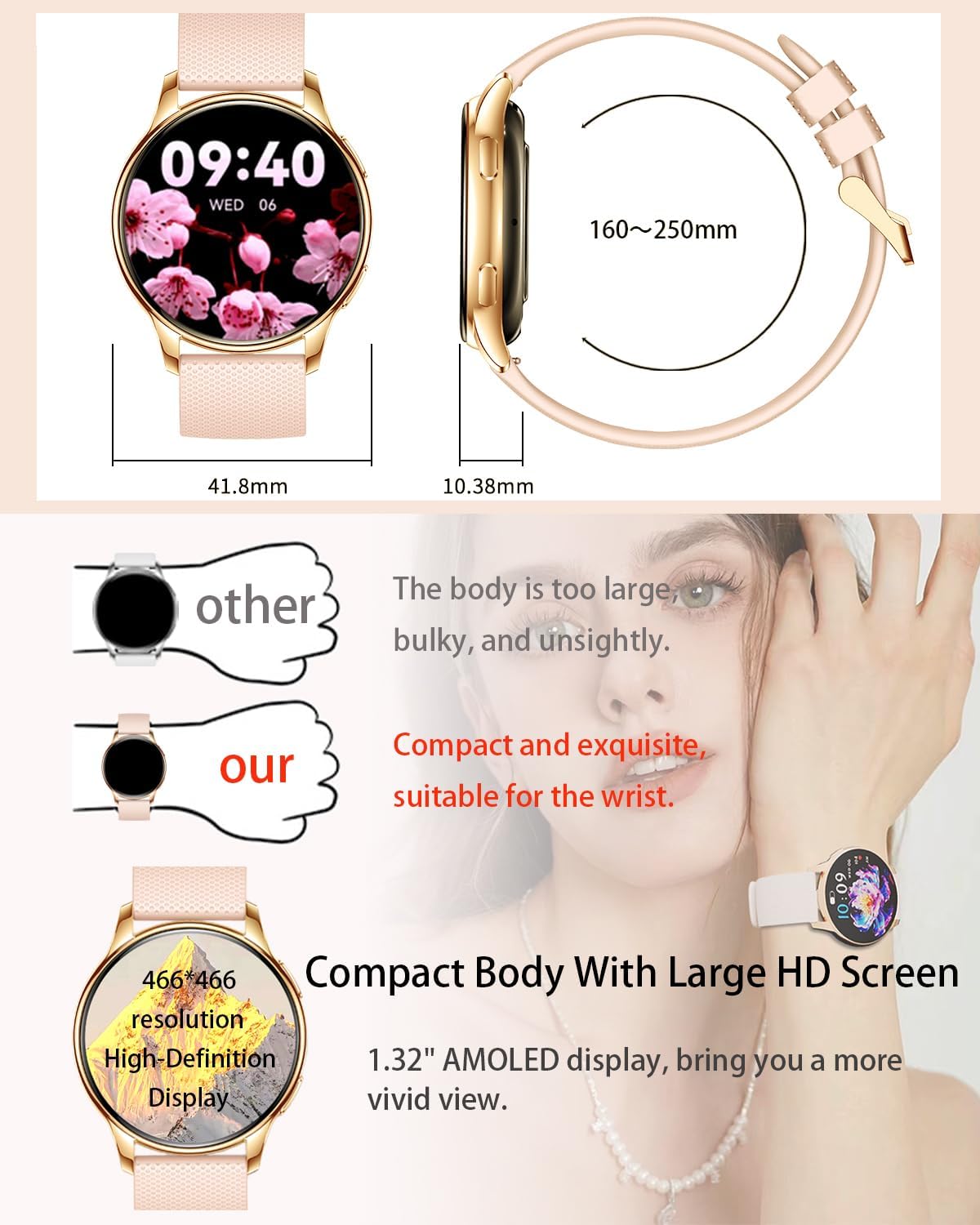 Smart Watches for Women, 1.3" Waterproof Fitness Tracker Smart Watch with Blood Pressure/Heart Rate/Sleep Monitor/Spo2/100+ Sports/Bluetooth Call/DIY Watch Face, Smartwatch for Android Phones/iPhone