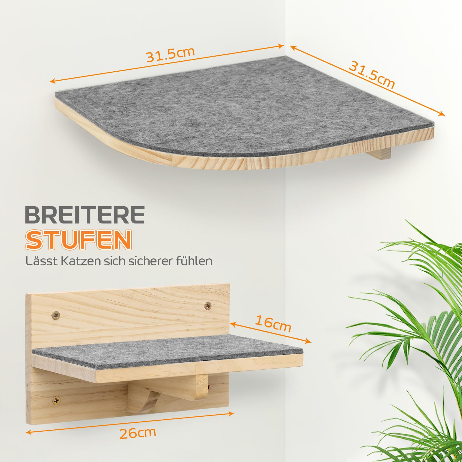 Pawtasy Kletterwand Katzen Katzentreppe Wand 4er-Set Katzen Kletterwand Set Stabiler Katzenwand Naturholz Katzenleiter Katzenwandparkour tragfähig bis 35 kg