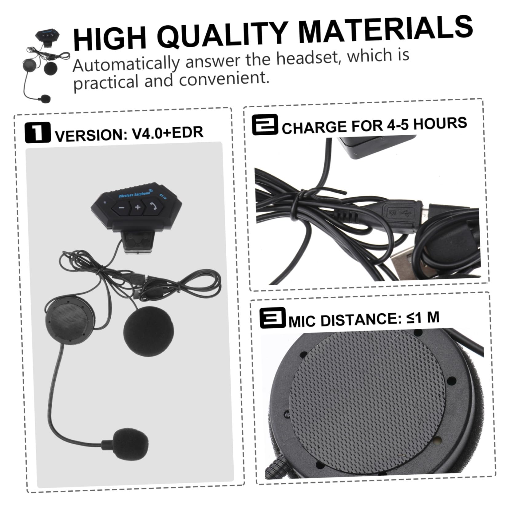 Auricolari Wireless per Casco Moto Impermeabili Risposta Automatica, Leggeri e Confortevoli, Capacità 3.7v/500ma in Plastica per Uso Outdoor su Moto