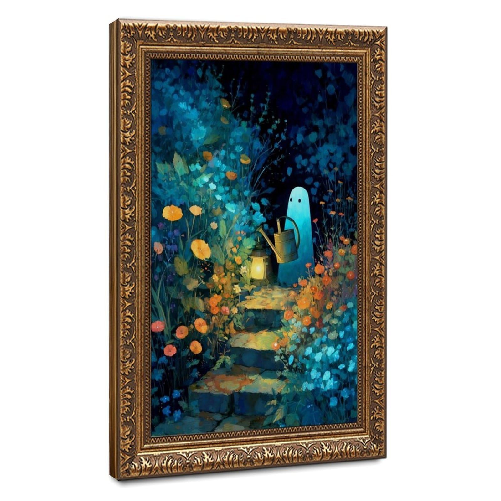 Bareronor Off-White Whimsical Ghost Garden Canvas Poster Bedroom Decor Landscape Office Room Decor Gift 24" L X 36" W