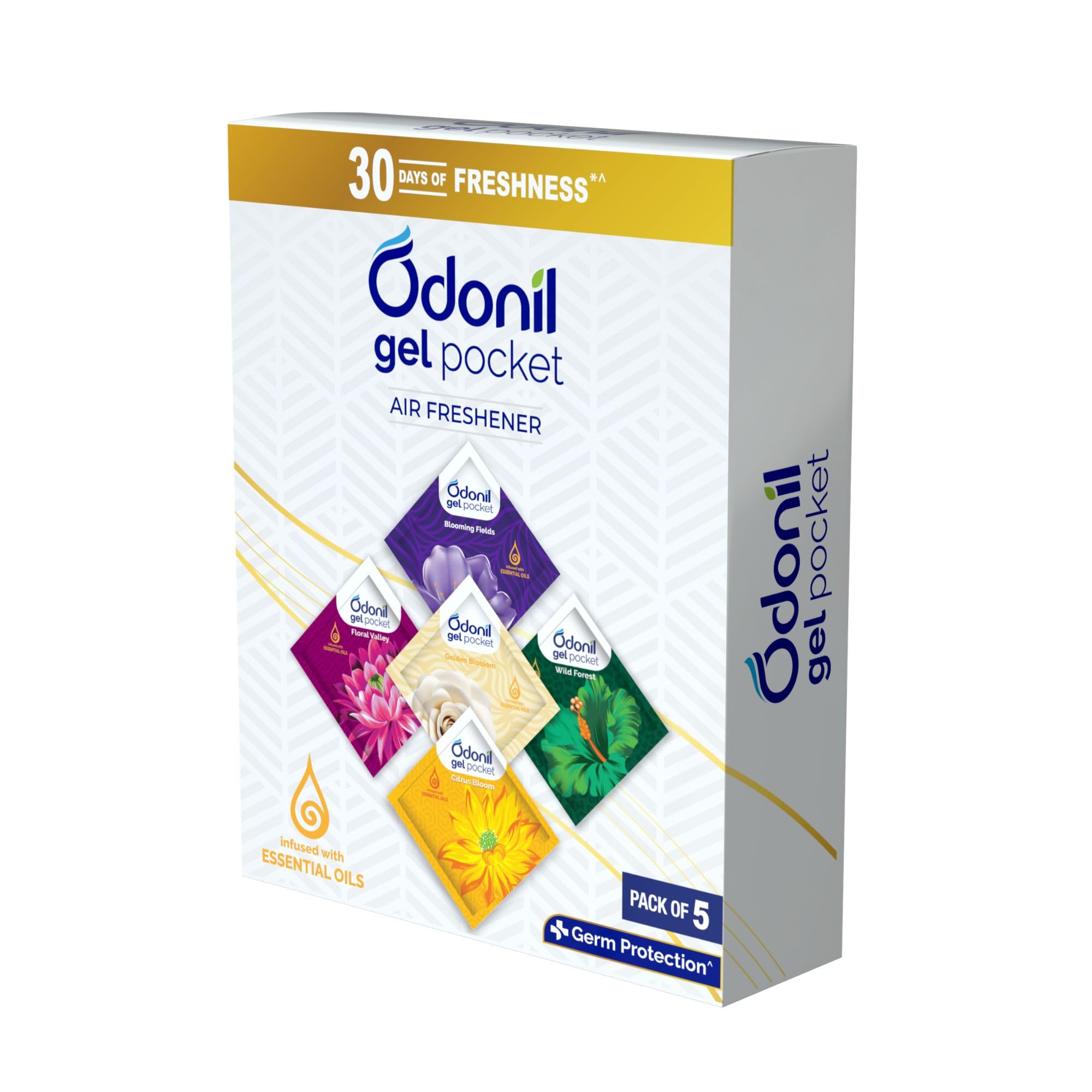 Odonil Gel Pocket – 50g (10g X5) | Pack of 5 Assorted Fragrances | Infused with Essential Oils | Germ Protection | Lasts Up to 30 Days | Air Freshener for Bathroom, Toilet, Home & Office.-picture-17