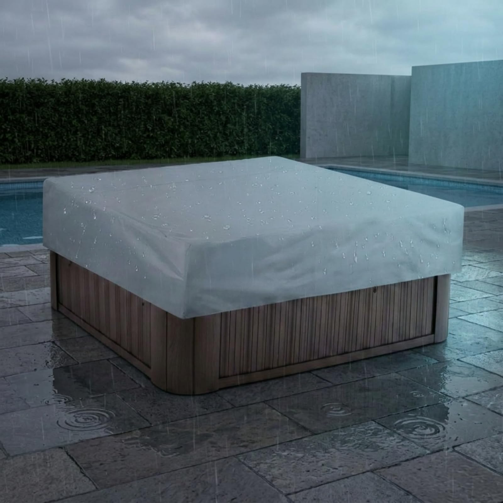Cubierta Bañera Resistente Frente a los Rayos Solares Cubierta Piscina Cordón Ajustable Protección Exterior, Negro, 210x210x30cm
