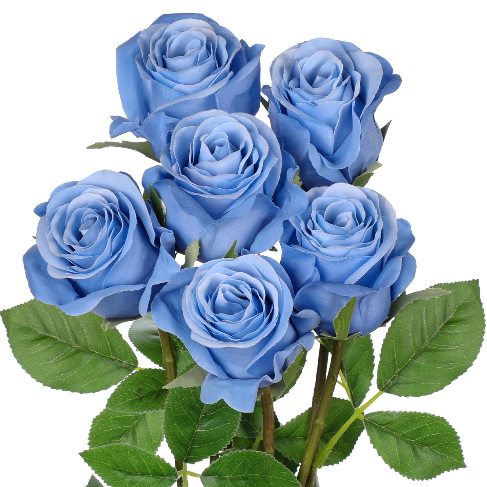 Oairse Blue Roses Artificial Flowers 6PCS 18.9" Faux Rose Silk Flowers with Long Stems Realistic Fake Rose Bouquet for DIY Wedding Arrangements Table Vase Centerpieces Home Event Decor