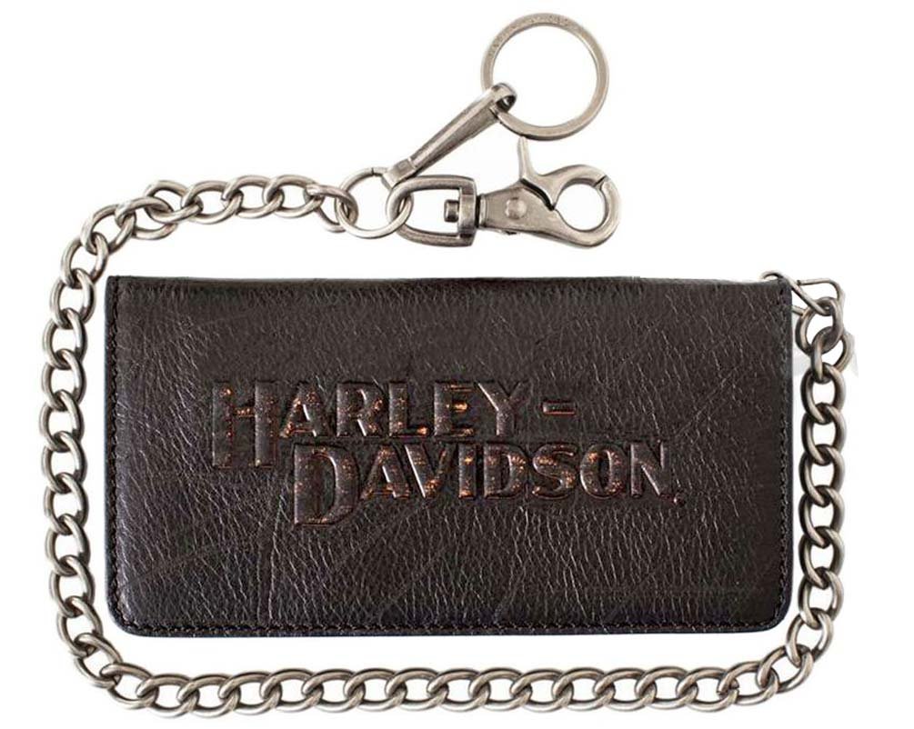 Harley-Davidson Men's Biker Bi-Fold Chain Wallet Black Leather VM2022L-Black