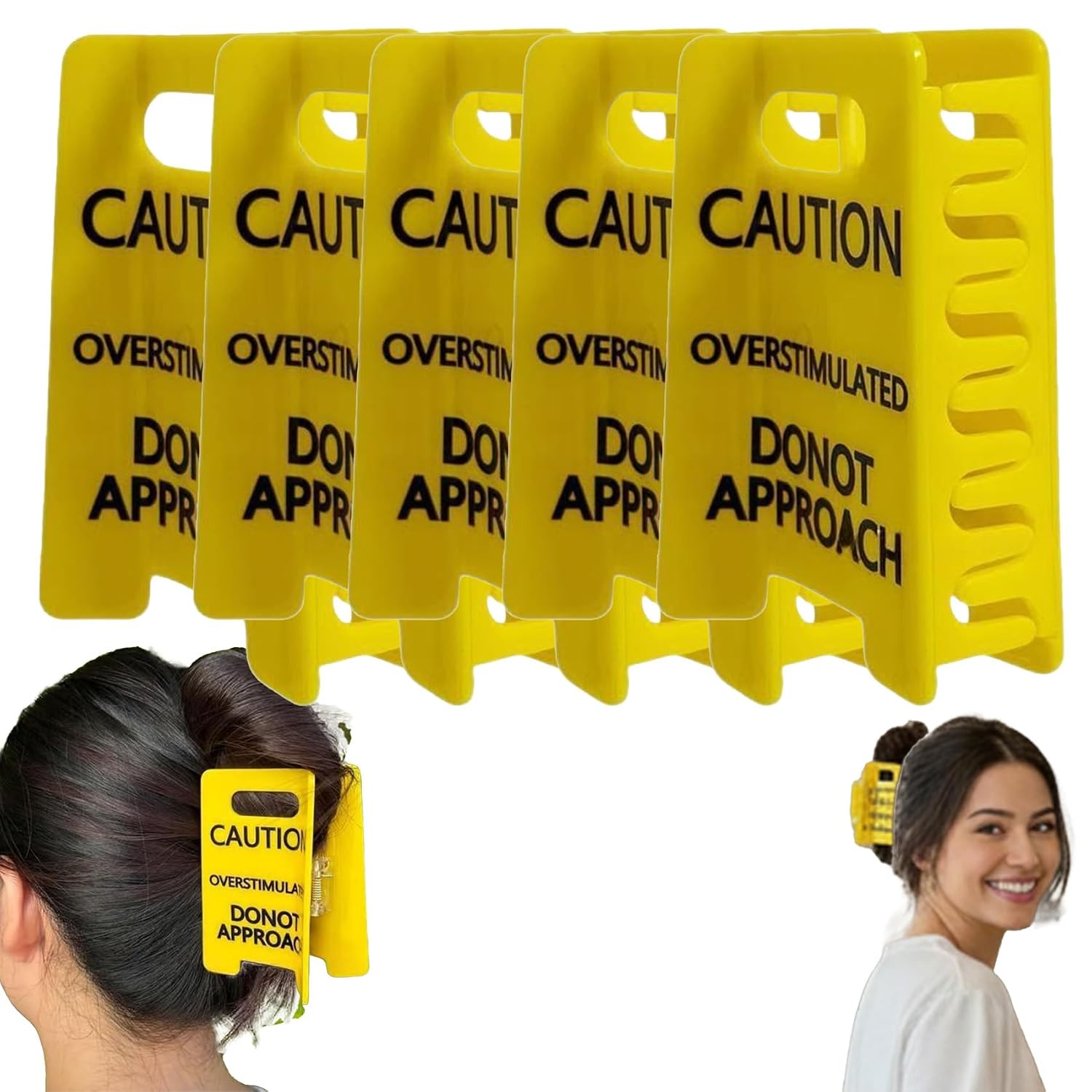 Overstimulated Caution Sign Hair Claw Clip, Funny Hairs Claw Clips