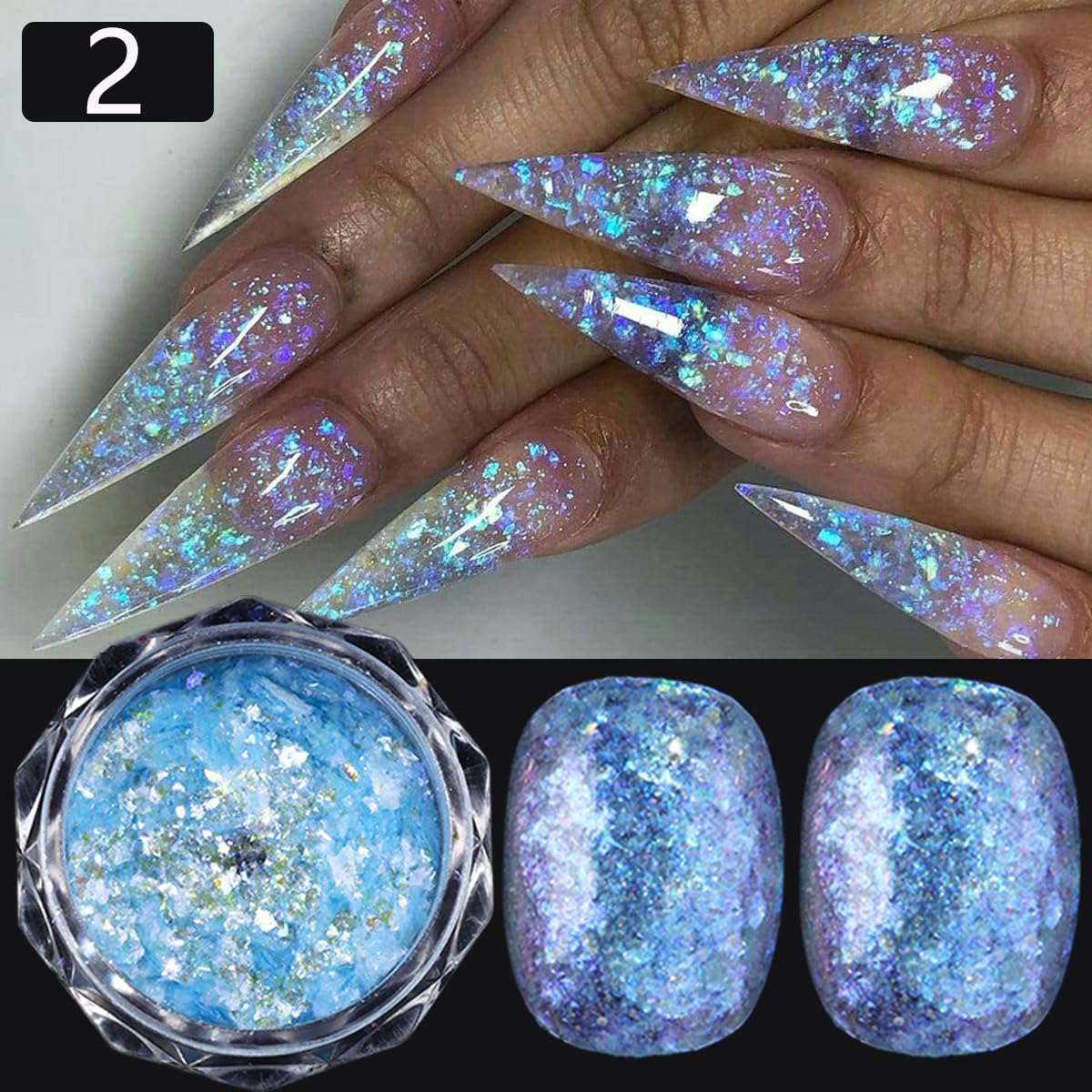 4 Jars Mermaid Flake Nail Glitter Sequins, Holographic Opal Powder, Iridescent Ice Crystal Mermaid Nail Art Pigment Sparkly Glitter for DIY Manicure Decorations