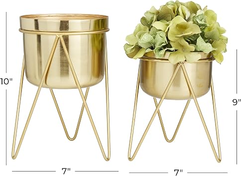 CosmoLiving by Cosmopolitan Metal Indoor Outdoor Planter Small Planter Pot with Removable Stand, Set of 2 Planters 7, 7W, Gold