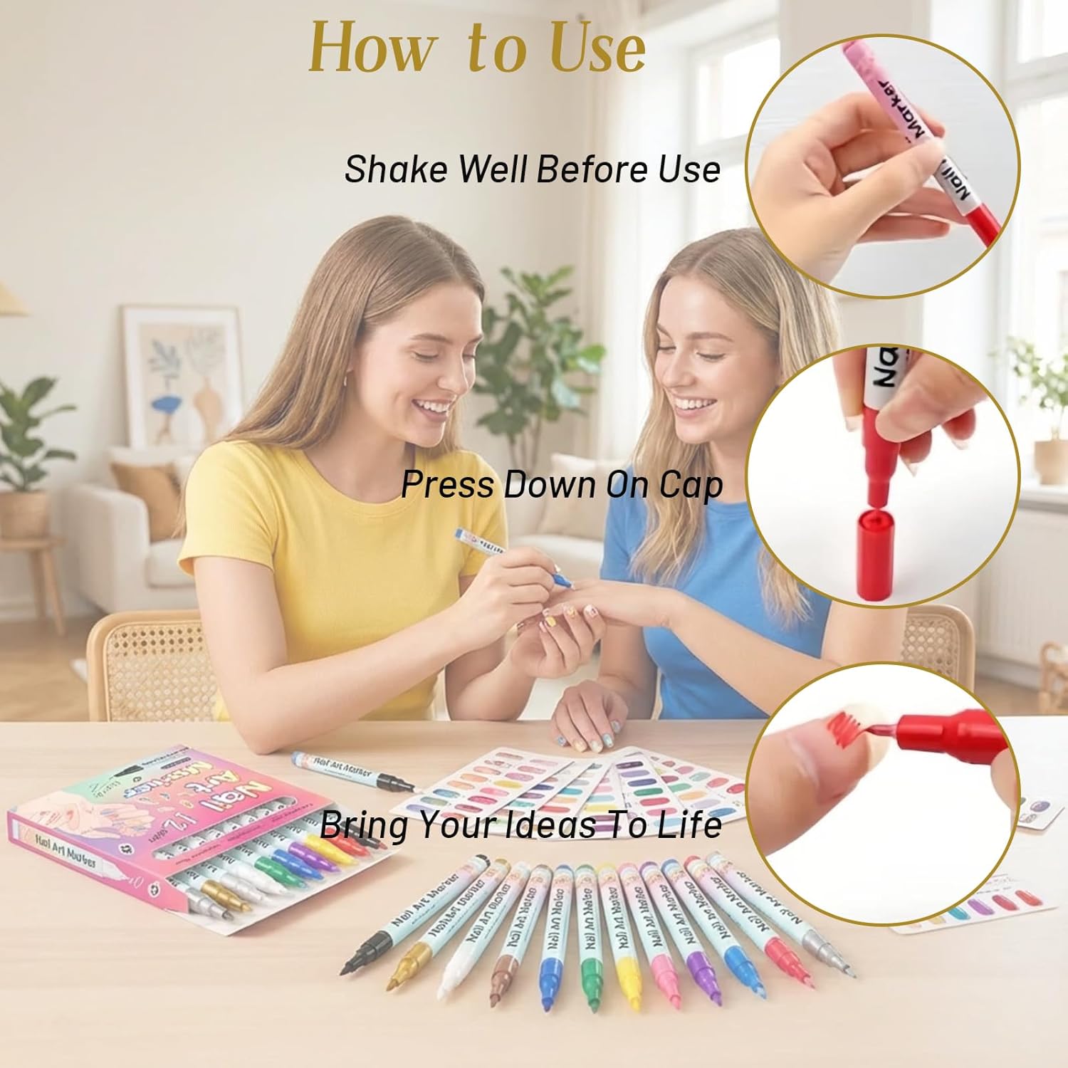 Waterproof Nail Art Pen, 12 Colors Nail Art Pens Set, 2026 New 𝐍ail 𝐀rt Marker 𝐏ens, 0.5mm Precision Tip, Quick-Drying, Portable DIY Manicure Tools for Home Salon, Beginner-Friendly (24Colors)