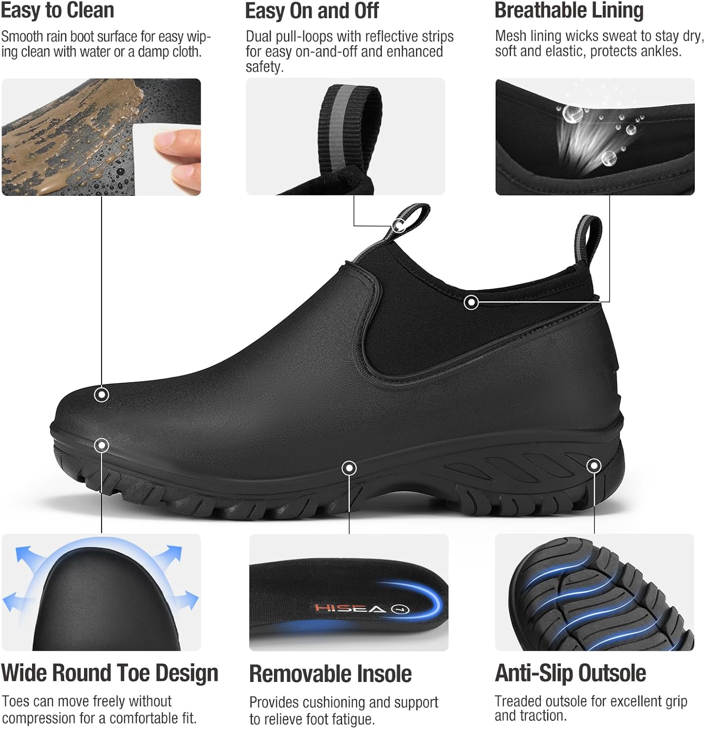 HISEA Women's Ankle Rain Boots Waterproof Rubber Garden Shoes Outdoor