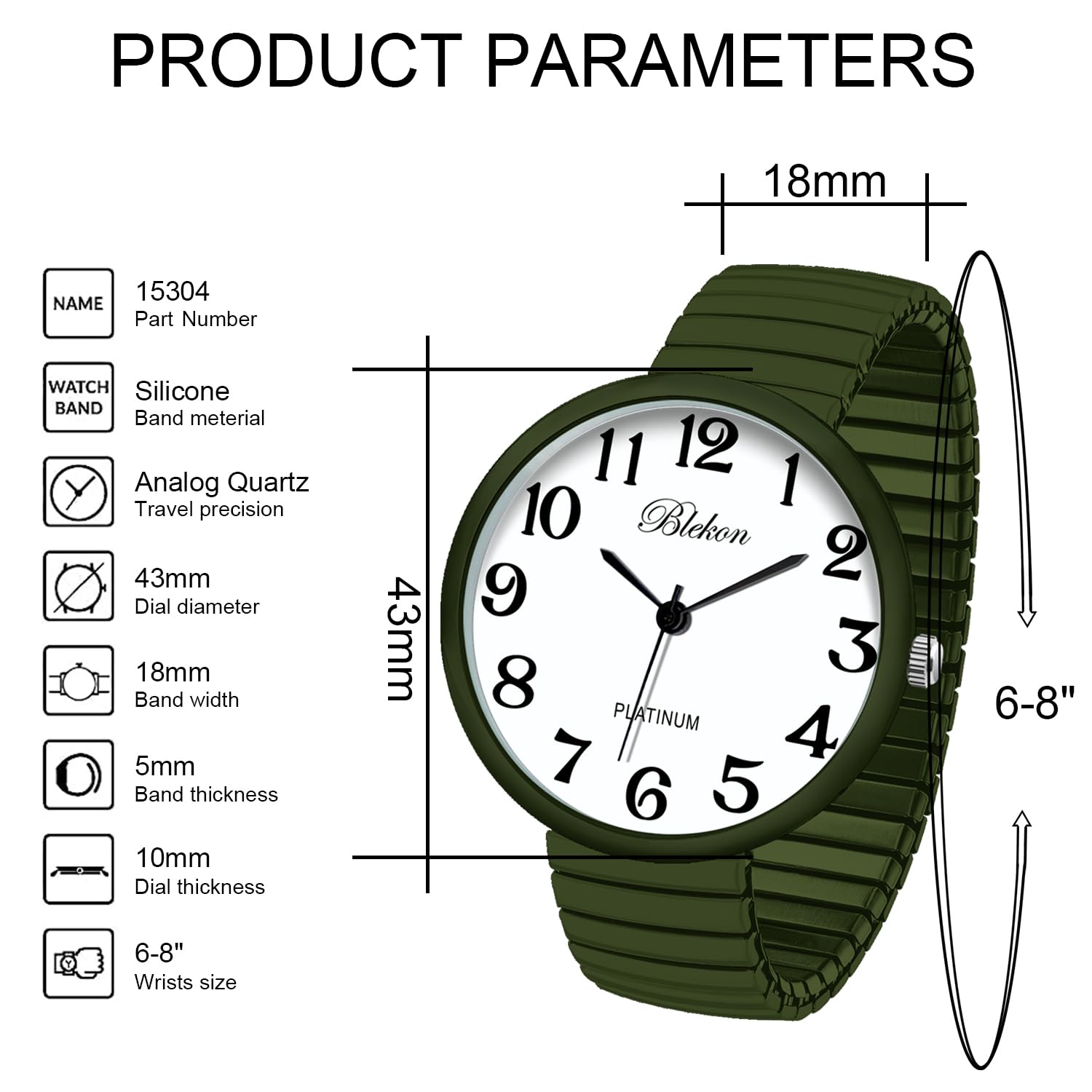 Collections PC21J - Orologio alla moda con fascia elastica super grande (esercito)
