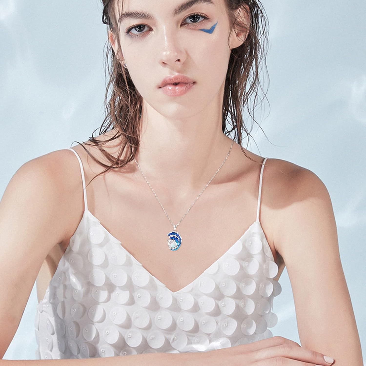 Ocean Necklace Sterling Silver Blue Opal Larimar Necklace Flamingo/Flip Flop/Turtle/Dolphin/Seahorse/Axolotl Pendant Beach Jewelry for Women - Image 4