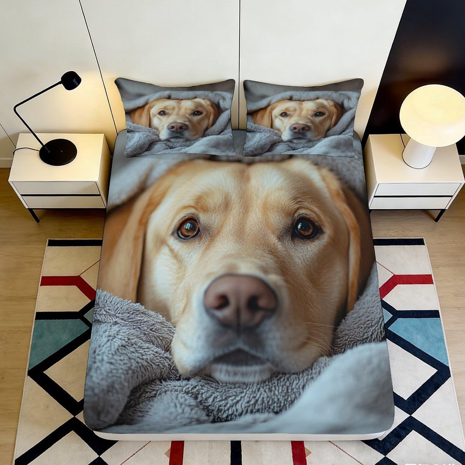 3D Printed Cozy Blanket Cat Fitted Sheet Microfiber Soft Breathable Dog Mattress Cover for Bedroom Dorm Decor 180x200x25cm