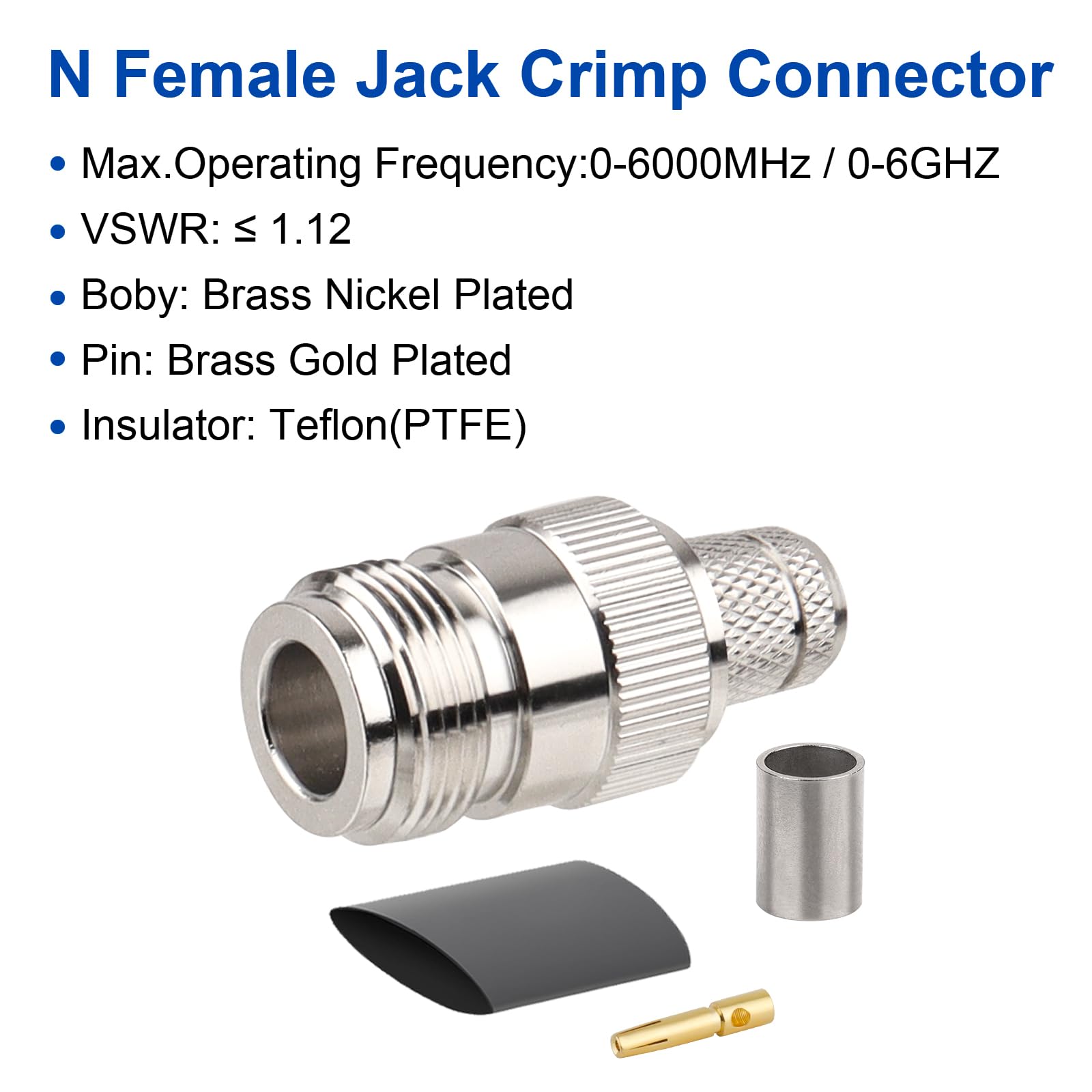 XRDS -RF Confezione da 5 connettori a crimpare per jack femmina N per LMR400