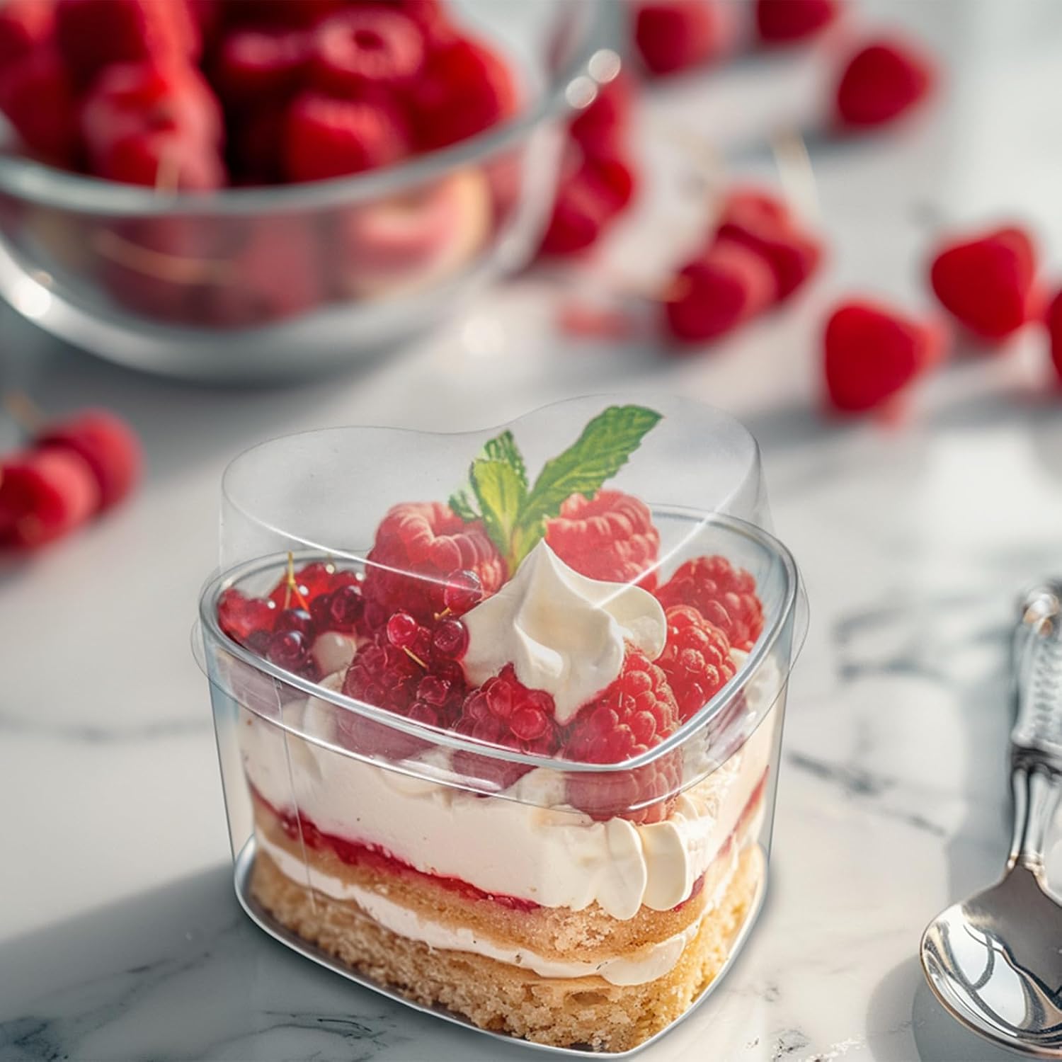 50 Pack 5oz Heart Dessert Cups with Lids,Mini Parfait Cups,Clear Dessert Serving Bowls for Party Appetizers,Ice Cream,Mousse,Pudding and Fruit