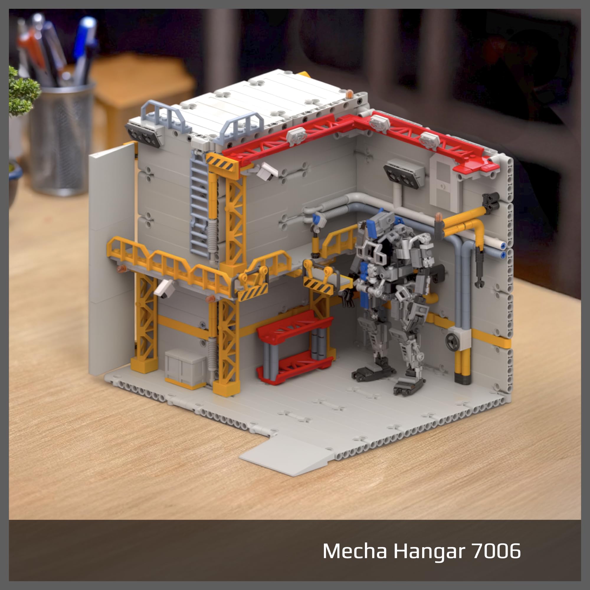 MyBuild Mecha Hangar – zestaw do budowania kabiny konserwacyjnej, wieża robocza, platformy i systemy narzędziowe, rozszerzalna podstawa mecha, wiek od 16 lat (7006 z Mecha)