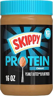 Skippy Creamy Peanut Butter Blended with Plant Protein - 10g Protein, Gluten-Free, 16oz Jar, 12 Pack Bulk