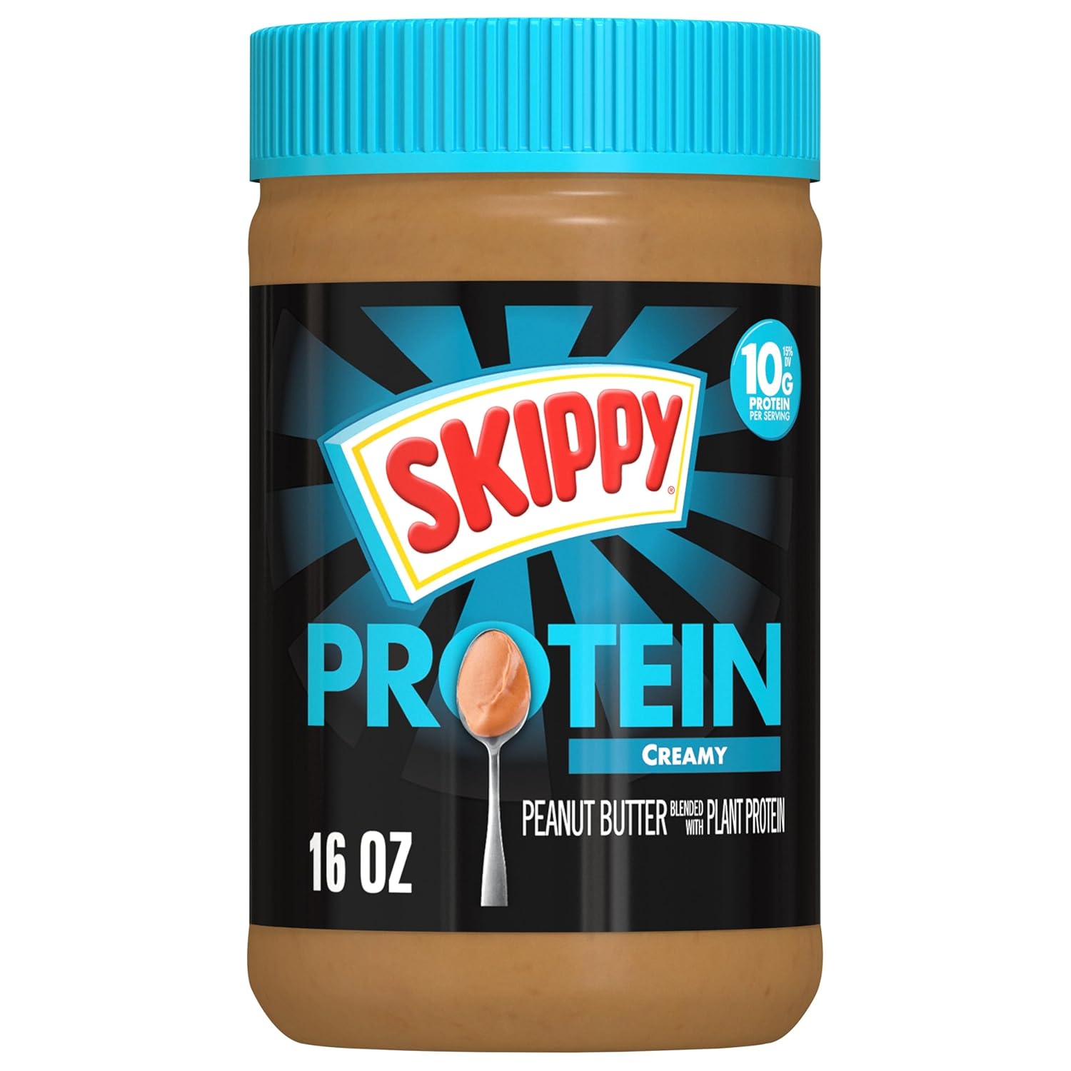 Skippy Creamy Peanut Butter Blended with Plant Protein - 10g Protein, Gluten-Free, 16oz Jar, 12 Pack Bulk