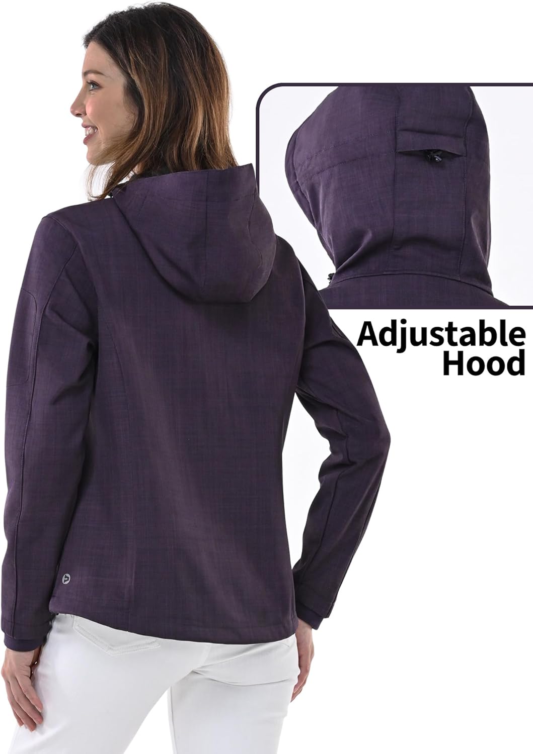 Outdoor Ventures Women's Softshell Jacket with Hood Fleece Lined Warm Lightweight Waterproof Insulated Windbreaker - Image 2