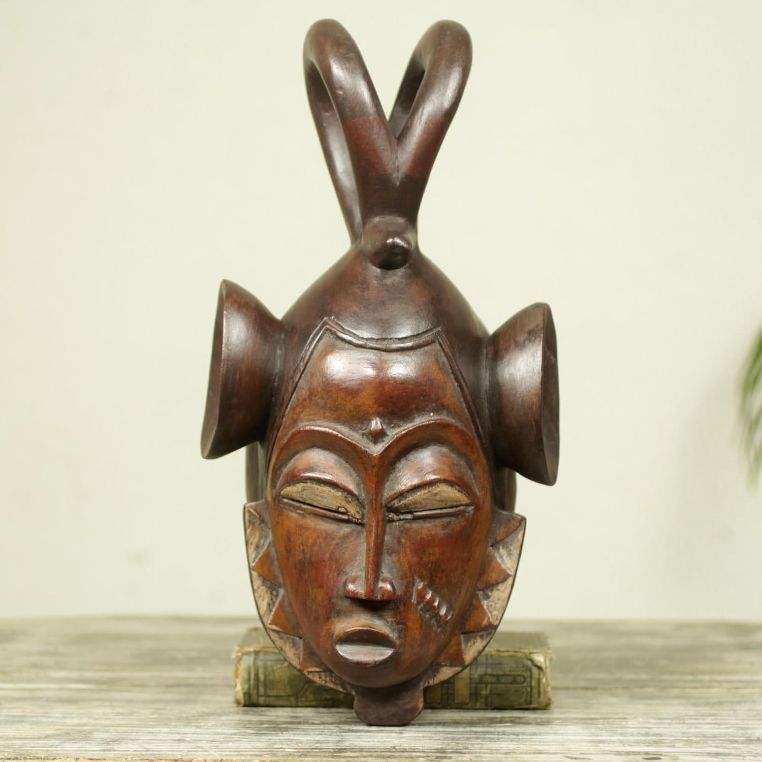 NOVICA Decorative Large Sese Wood Mask, Brown, Scorpion Vigil'