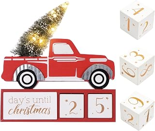 Christmas Tree Truck Count Down LED Lighted 99 Days Advent Calendar with Timer Farmhouse Vintage Rustic Block Winter Holiday Decorations for Home Table House Kitchen