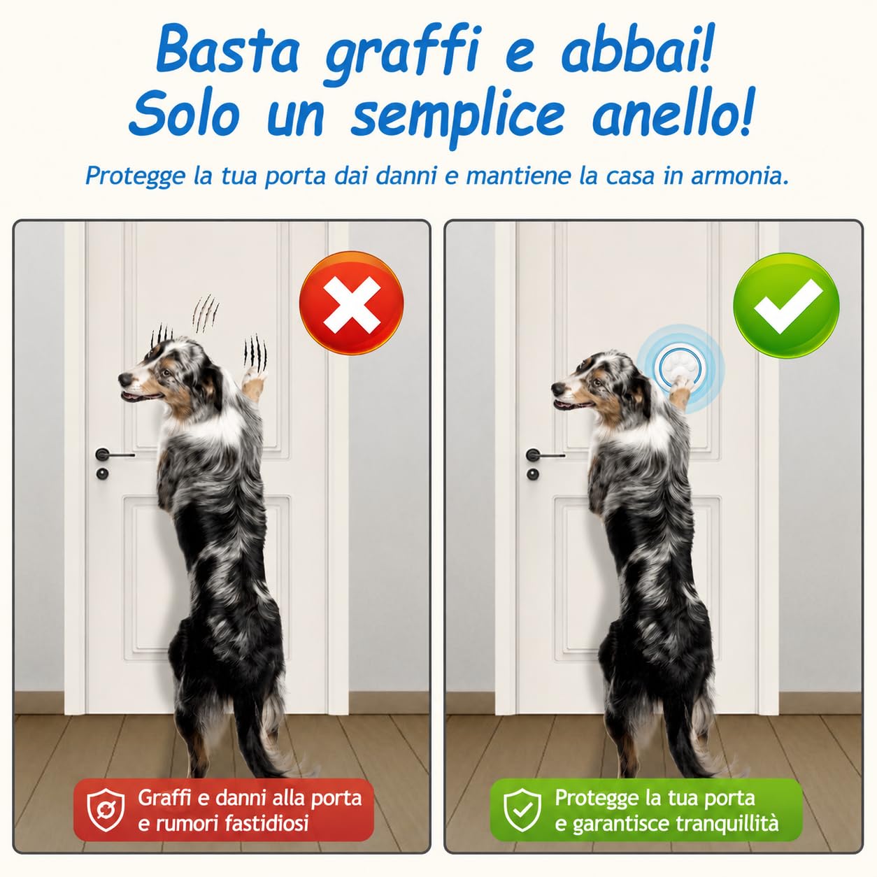A6 Wt Campanello Intelligente per Cani Senza Fili 300 m – Pulsante per Cani Touch con LED, 60 Melodie, Impermeabile, Sistema di Comunicazione per Animali Domestici (1 campanello e 2 ricevitori)