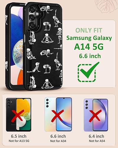 Miniatura 2 de Shorogyt Funda tipo cartera para Samsung Galaxy A14 5G con tarjetero, diseño de esqueleto con función atrás, cierre magnético, tapa trasera, funda