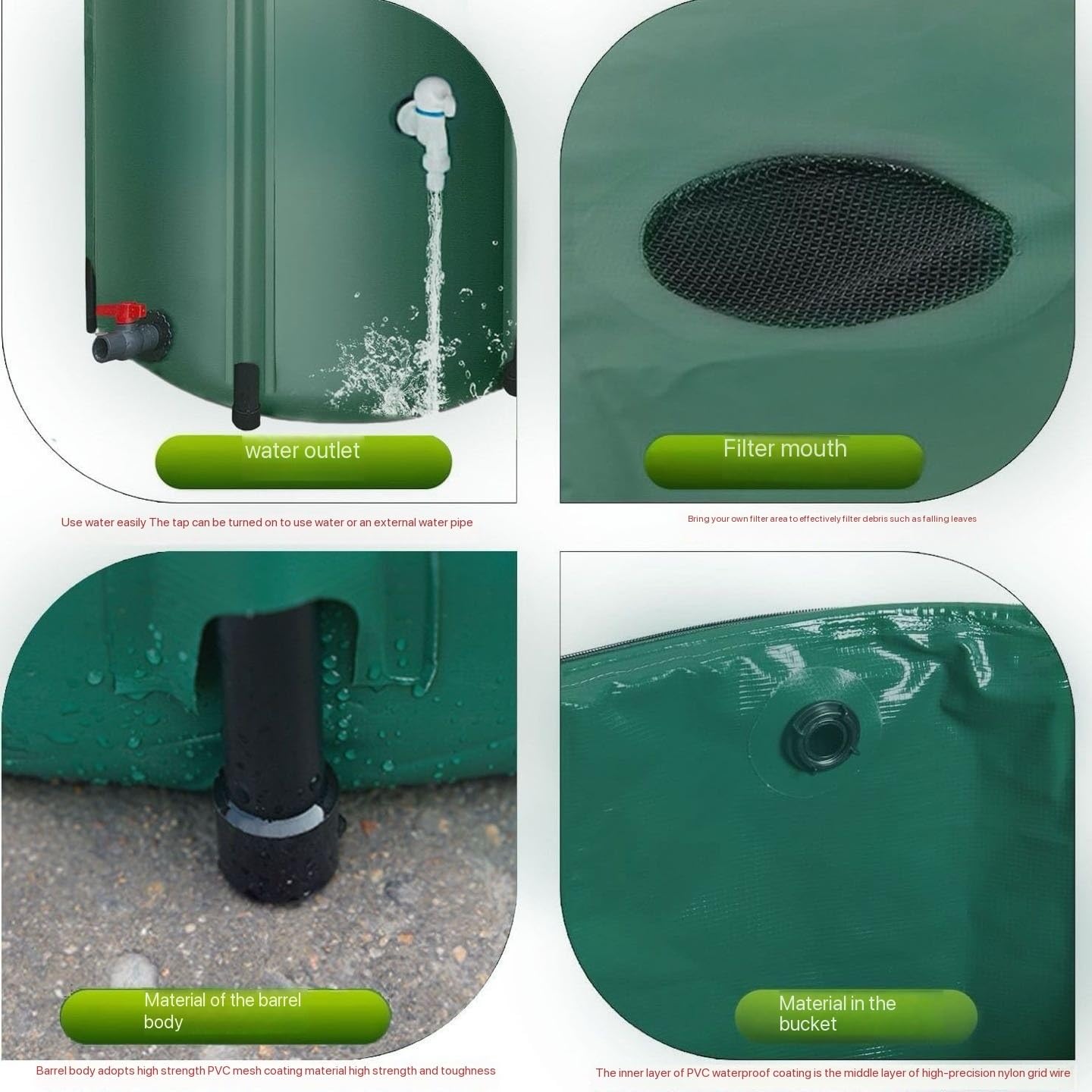 Depósito de Agua de Lluvia Plegable 100/500/1000L Tanque de Agua con Grifo Red y Válvula de Desbordamiento Barril para Recolección de Agua de Lluvia para Riego de Jardín(225 L(59.44 GAL))
