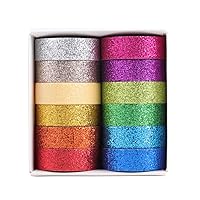 Vista 6 de Tesuivra Juego de cinta washi con purpurina para bricolaje, 12 rollos de cinta adhesiva de colores, cinta decorativa brillante para arte, cinta
