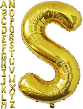 VHUWE 40 inch Gold Letter S Balloon, Big Size Alphabet Foil Mylar Helium Balloons for Birthday Party Celebration Wedding Anniversary Baby Shower Decorations Supplies Alphabet S
