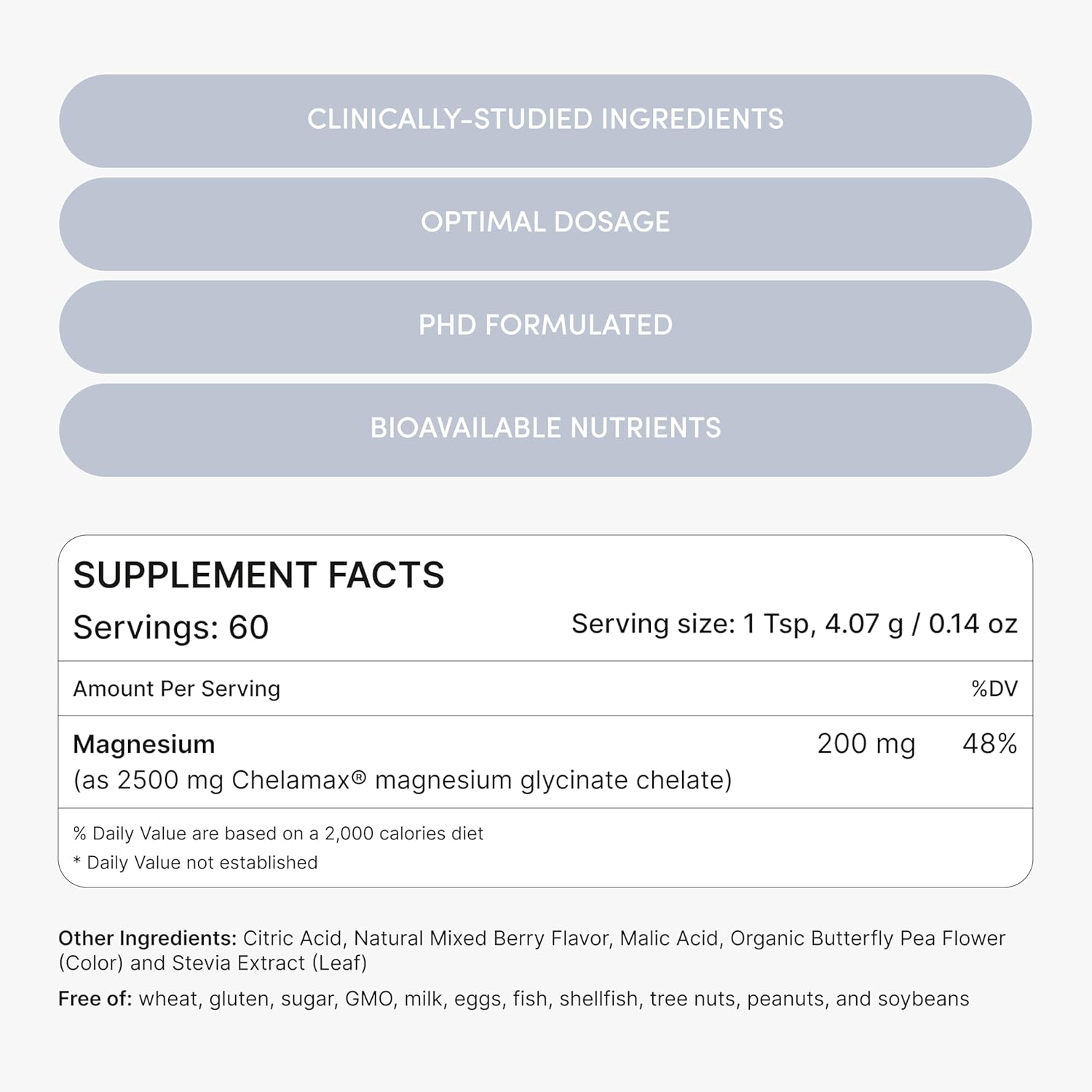 Magnesium Glycinate Powder 200mg | High Absorption Chelated Bisglycinate with Organic Butterfly Pea Flower | Supports Stress Relief, Calm & Sleep | 8.6 oz, 60 Servings - Image 6