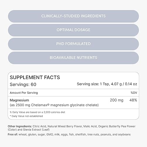 Miniatura 6 de Polvo de glicinato de magnesio 200 mg  Bisglicinato quelado de alta absorción con flor de guisante de mariposa orgánica  Apoya el alivio del estrés,