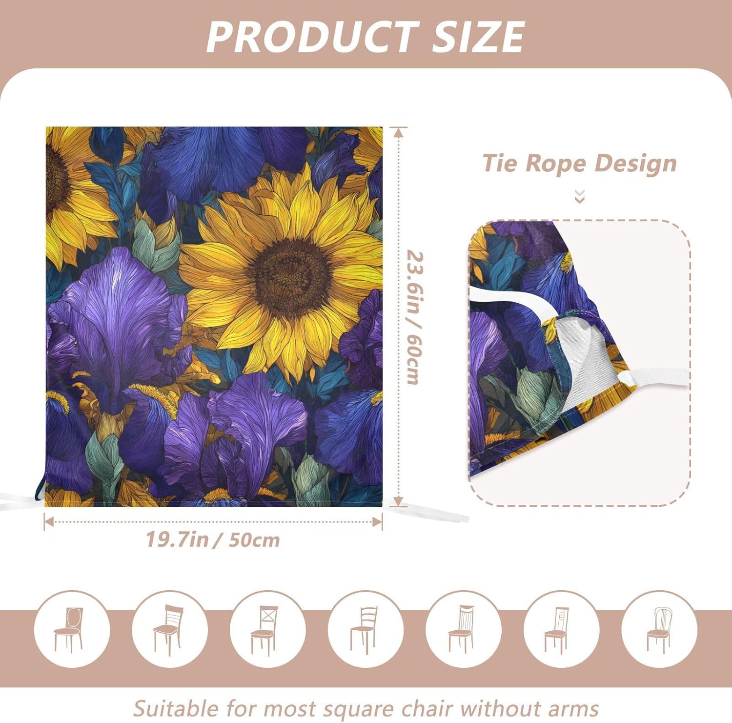 ALAZA Iris Flowers Yellow Sunflowers Chair Back Cover Set of 6, Washable Reusable Removable Chair Slipcovers Decorative Chair Cover for Home Kitchen Wedding Party