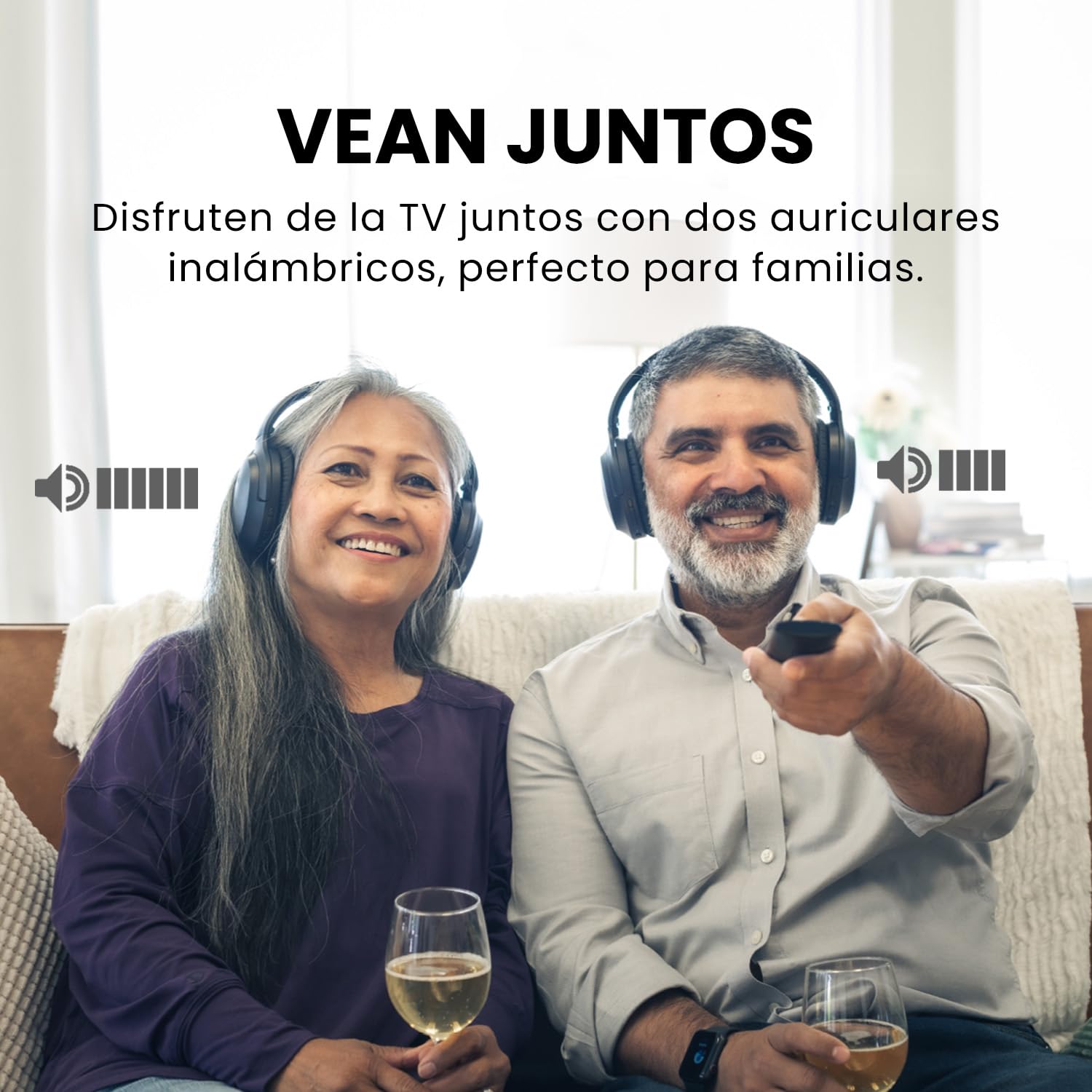 Avantree Duet - Dobles Auriculares Inalámbricos para Televisión, Sonido Claro y Volumen Amplificado para Mayores, Configuración Plug & Play Sencilla, con Transmisor RF 2,4 GHz y Base de Carga