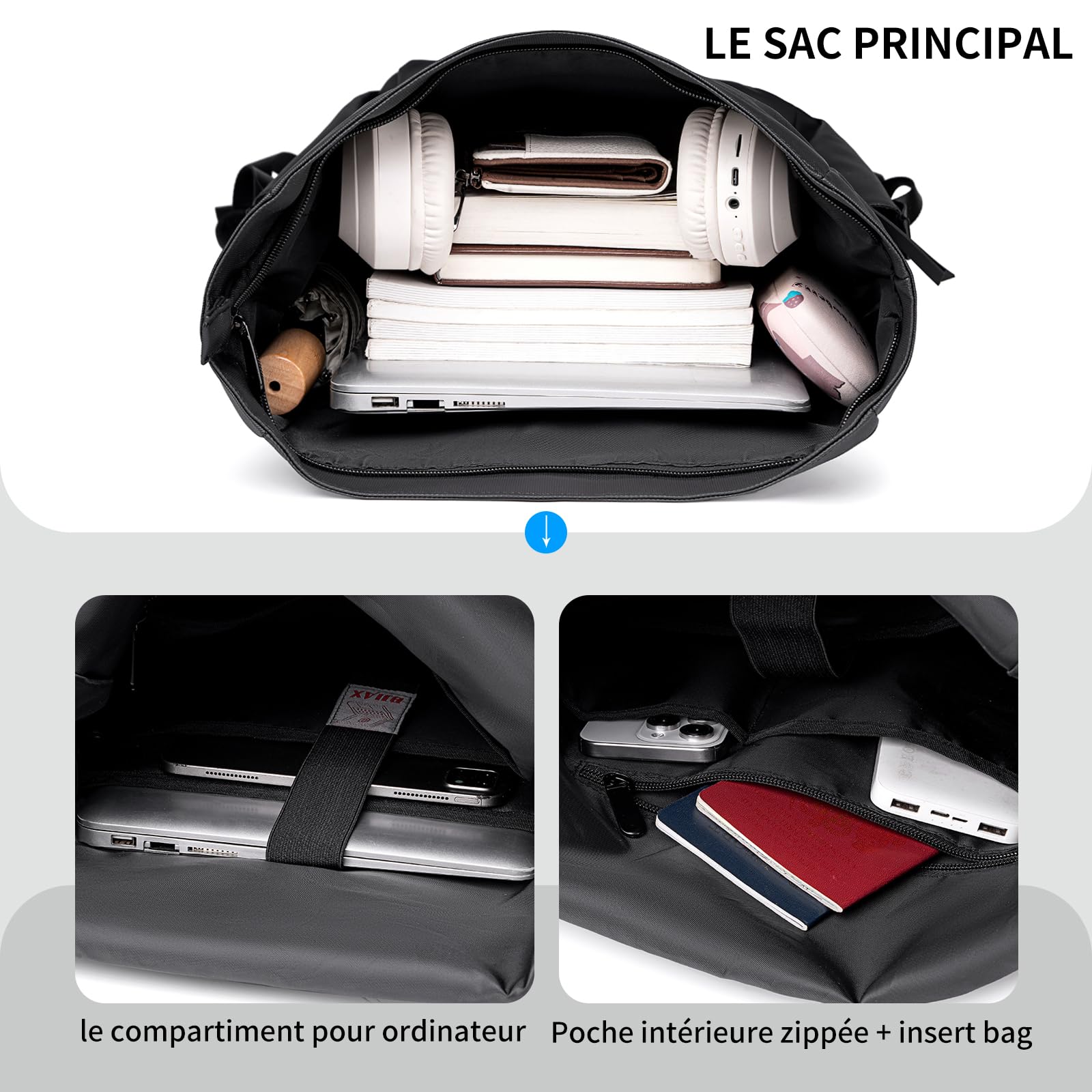 Rolltop Sac à dos pour homme et femme - Grand sac à dos pour ordinateur portable - Étanche - Avec compartiment pour ordinateur de 16" - Sac à dos d'école - Sac à dos de voyage imperméable
